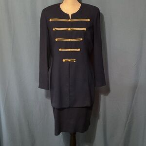 Vintage Dustin Saige Navy Dress Suit with Gold Accents